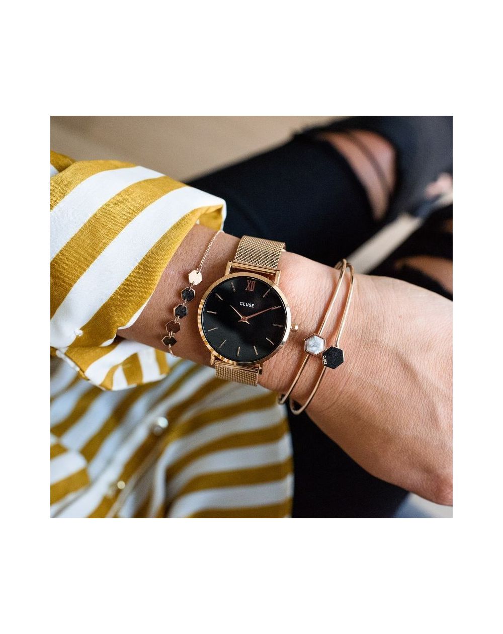 CLUSE horloge - La minuit Mesh rosé goud/zwart - Stalen armband