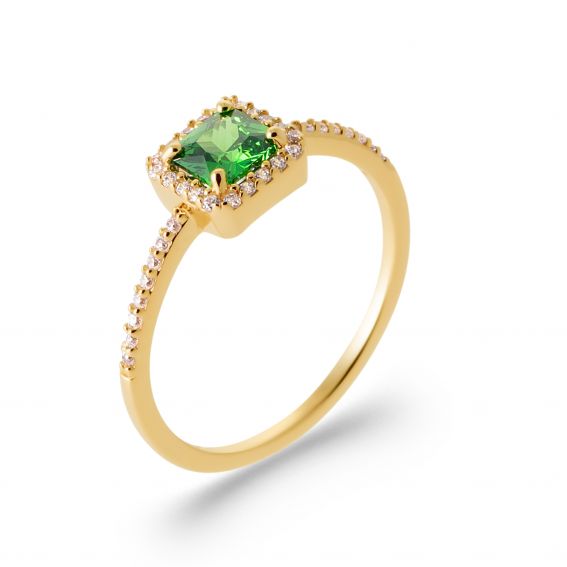 Bijou argent/plaqué or 18k vergulde smaragd vierkante ring