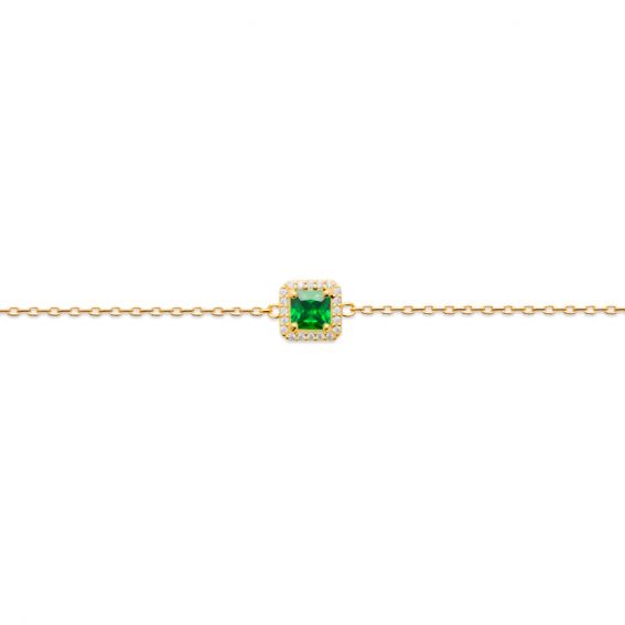 Bijou argent/plaqué or 18k vergulde smaragd vierkante armband