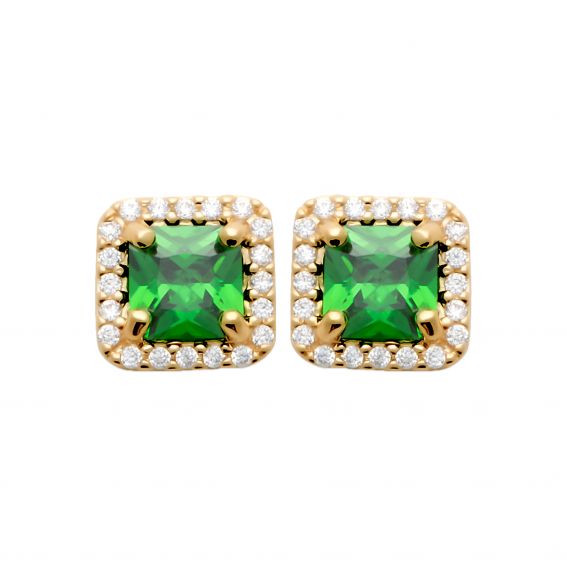 Bijou argent/plaqué or 18k gold plated emerald square drills