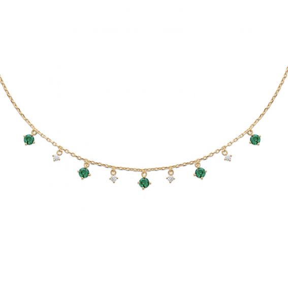 Bijou argent/plaqué or Necklace with emerald stones 18k gold plated