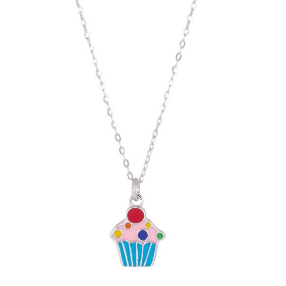 Bijou argent/plaqué or Enamel cupcake necklace