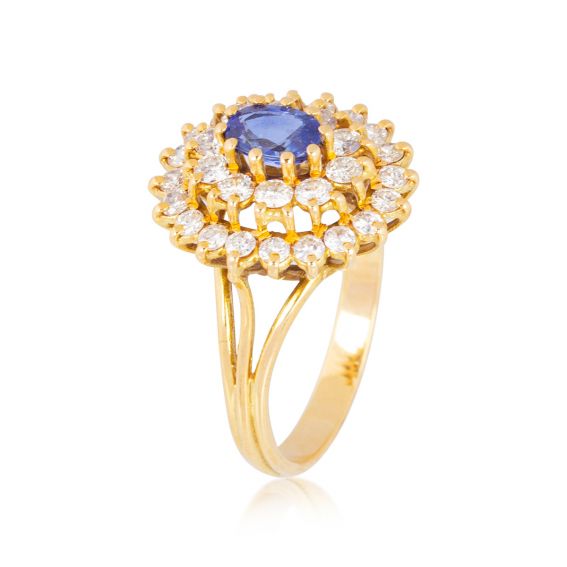 Bijou or et personnalisé Sapphire ring and 30 diamonds 18 carat yellow gold