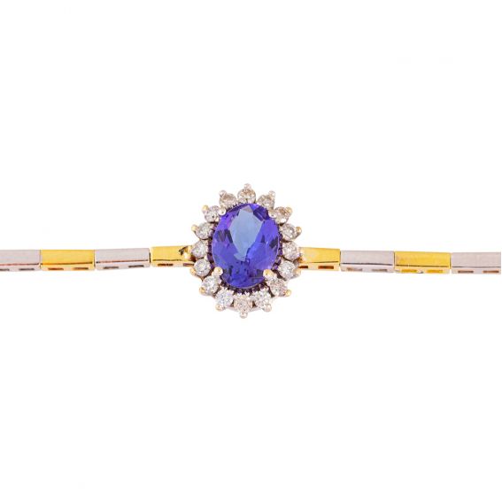 Bijou or et personnalisé Sapphire and 16 diamonds bracelet in 18 carat two-tone gold