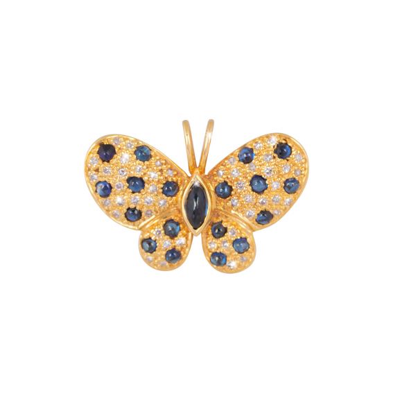 Bijou or et personnalisé Butterfly brooch with 50 diamonds in 18 carat yellow gold