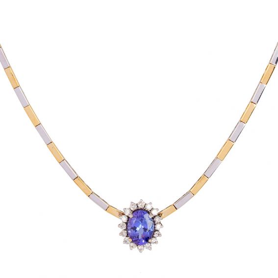 Bijou or et personnalisé Sapphire necklace with 16 diamonds in 18k two-tone gold