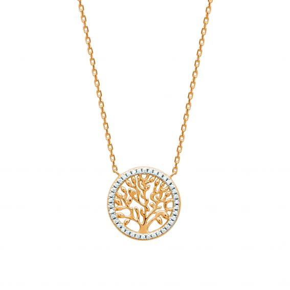 Bijou argent/plaqué or 18k gold plated stone tree of life necklace