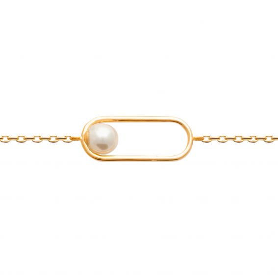 Bijou argent/plaqué or Bracelet avec perle solitaire plaqué or 18k
