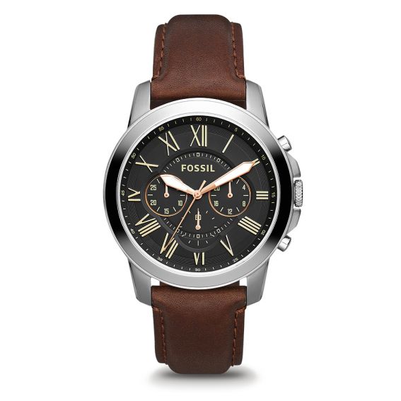Fossil Grant stainless steel watch - Brown leather