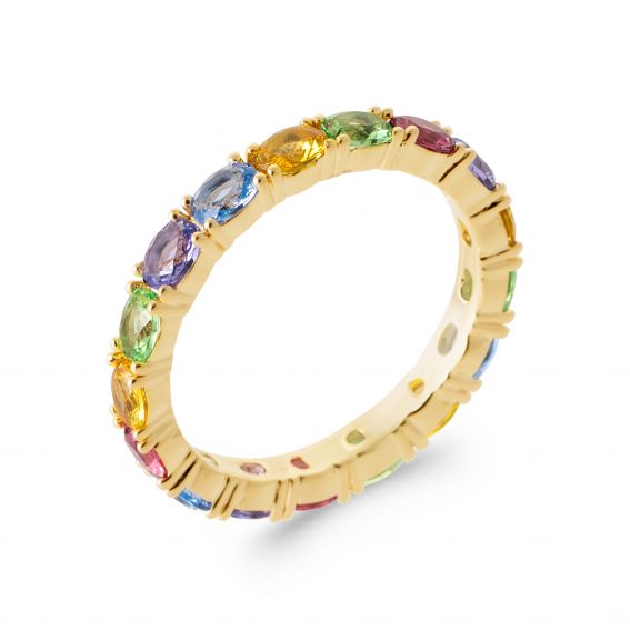 Bijou argent/plaqué or Row of multicolored 18k gold-plated stones