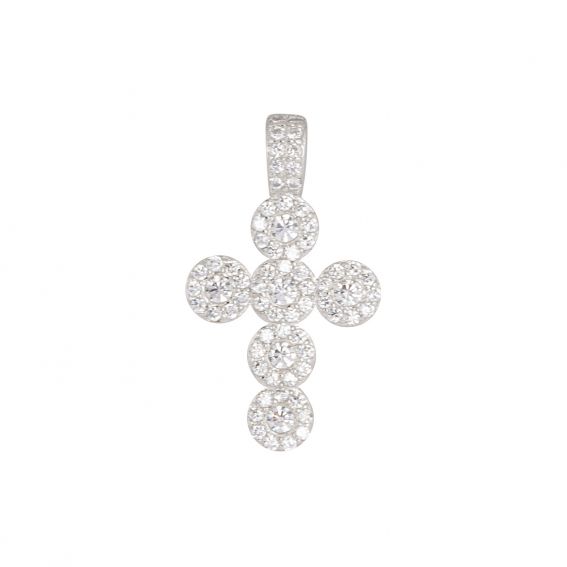 Bijou argent/plaqué or Pendentif croix avec ronds et pierres