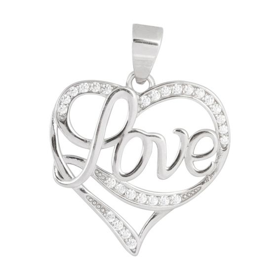 Bijou argent/plaqué or Stoned heart pendant with Love