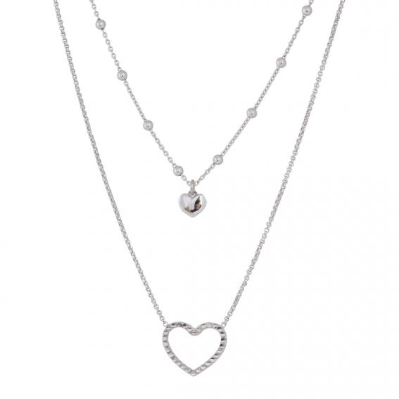 Bijou argent/plaqué or Double heart chain necklace