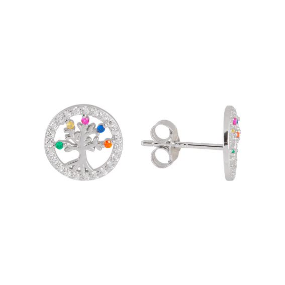 Bijou argent/plaqué or Tree of life drills with multicolored stones