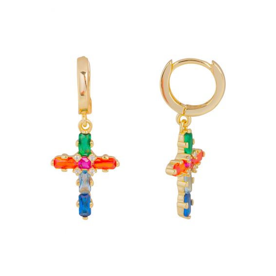 Bijou argent/plaqué or Multicolored cross hoop earrings