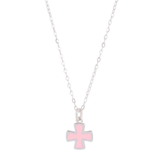 Bijou argent/plaqué or Pink enamel cross necklace