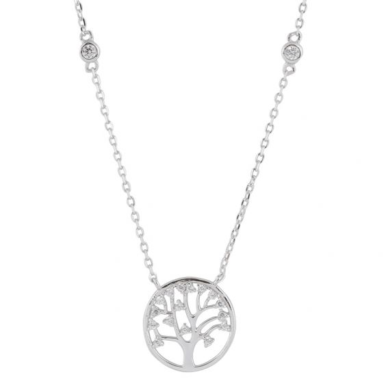 Bijou argent/plaqué or Tree of life necklace with stones