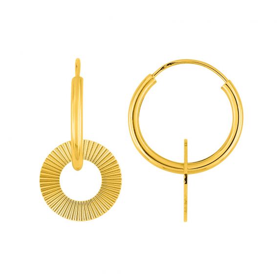 Bijou or et personnalisé 9 carat yellow gold striated disc hoop earrings