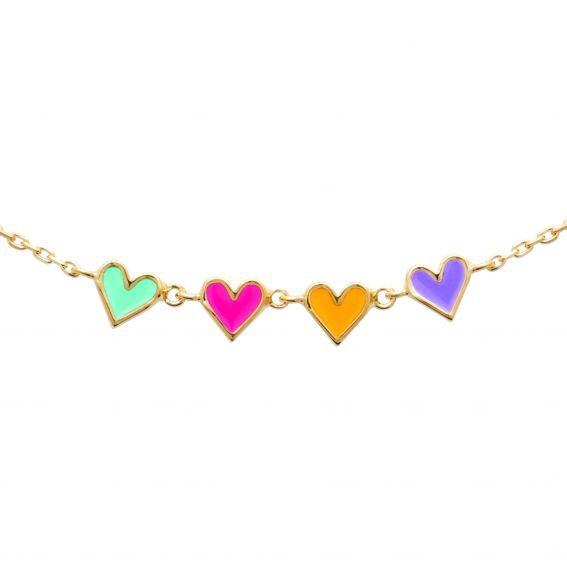 Bijou argent/plaqué or 18k gold plated necklace 4 enameled hearts
