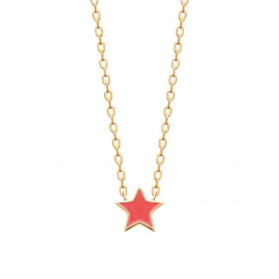 Bijou argent/plaqué or 18k gold plated pink enameled star necklace