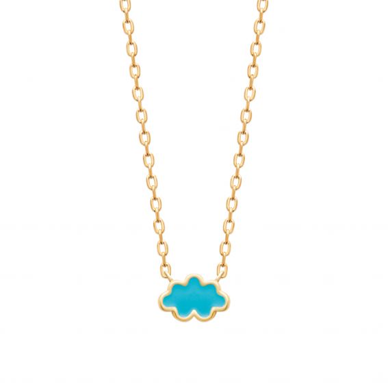 Bijou argent/plaqué or 18k gold plated blue enamelled cloud necklace