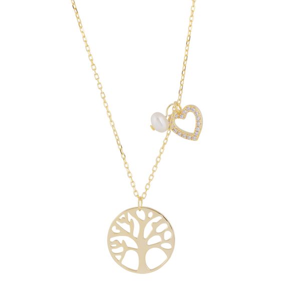 Bijou argent/plaqué or collier main de arbre de vie coeur doré en  argent 925 avec pierres