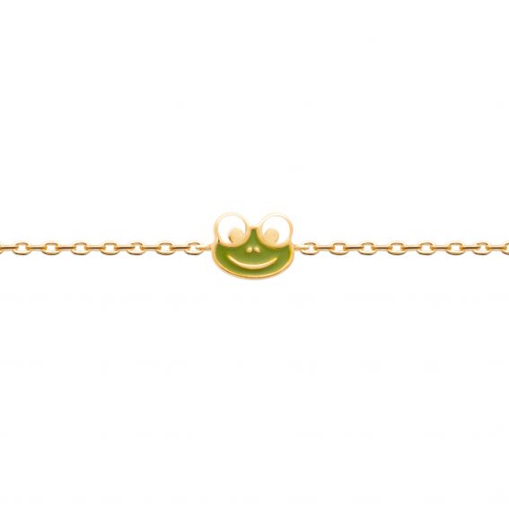 Bijou argent/plaqué or Bracelet plaqué or 18k avec grenouille émaillé vert