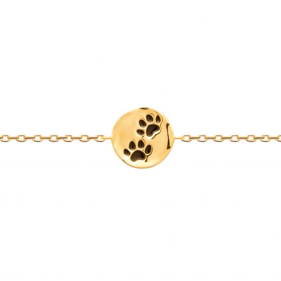Bijou argent/plaqué or 18k gold plated bracelet with round dog paw patch