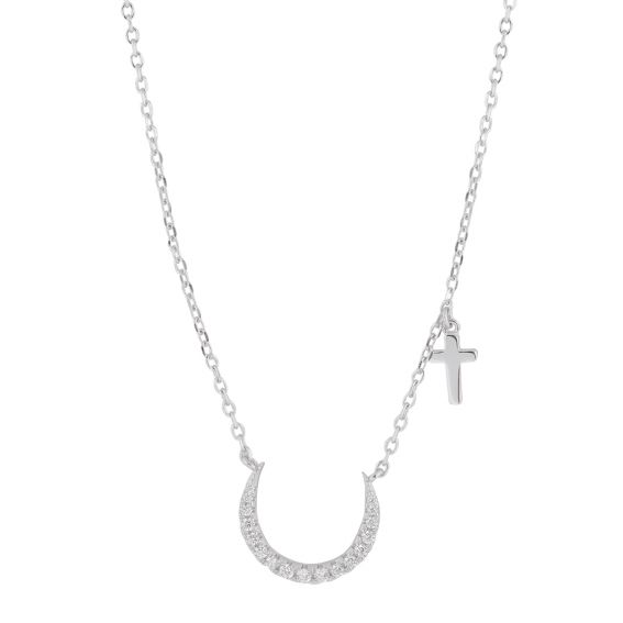 Bijou argent/plaqué or moon and hanging cross necklace in 925 silver and stones