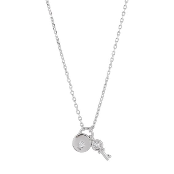 Bijou argent/plaqué or mini padlock and key pendant necklace in 925 silver and stones