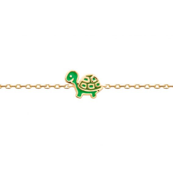 Bijou argent/plaqué or 18k gold plated bracelet with green enameled turtle