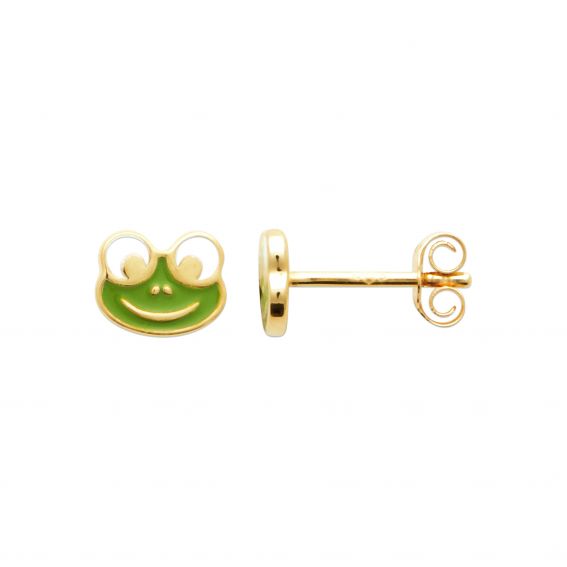 Bijou argent/plaqué or 18k gold plated green enameled frog drill
