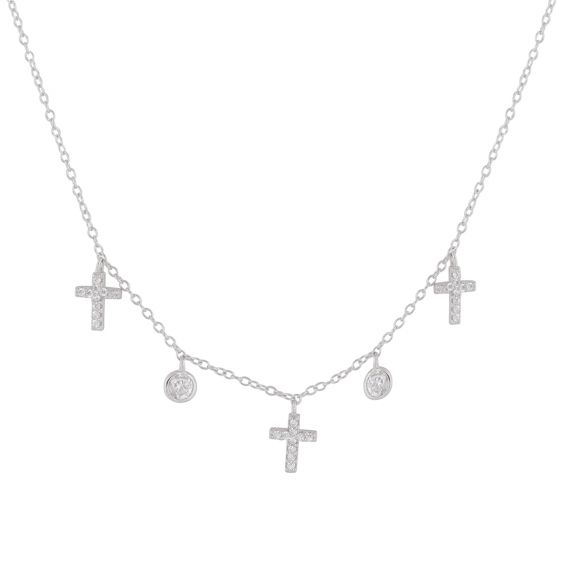 Bijou argent/plaqué or oz closed and cross necklace in 925 silver and stones