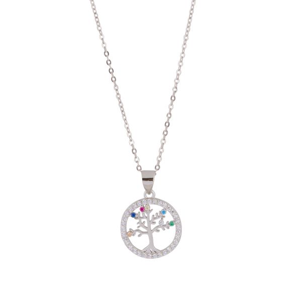 Bijou argent/plaqué or tree of life necklace in 925 silver and stones