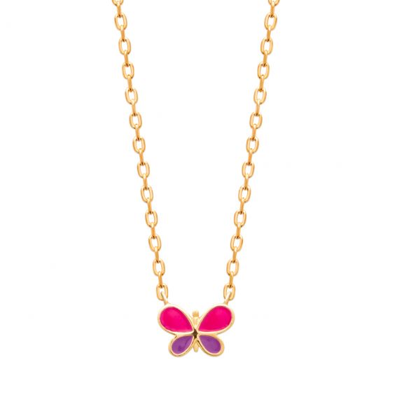 Bijou argent/plaqué or 18k gold plated enameled butterfly necklace