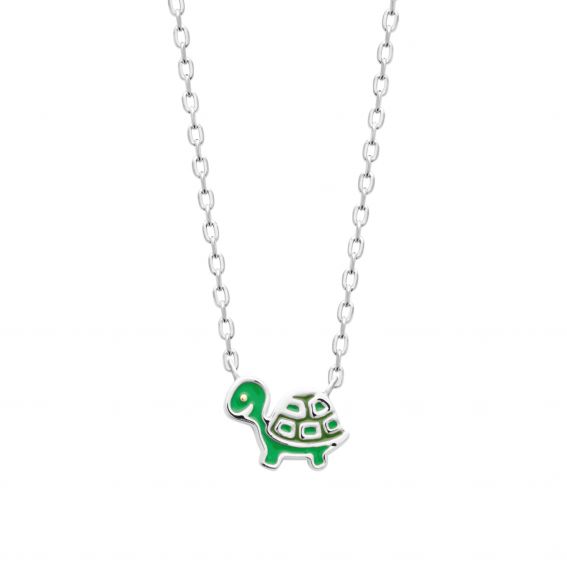 Bijou argent/plaqué or 925 silver green enameled turtle necklace