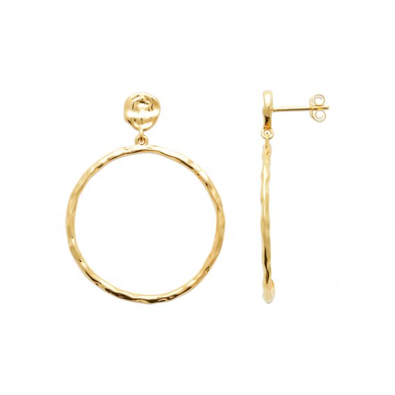 Bijou argent/plaqué or perceuse grand disque martelé plaqué or 18k