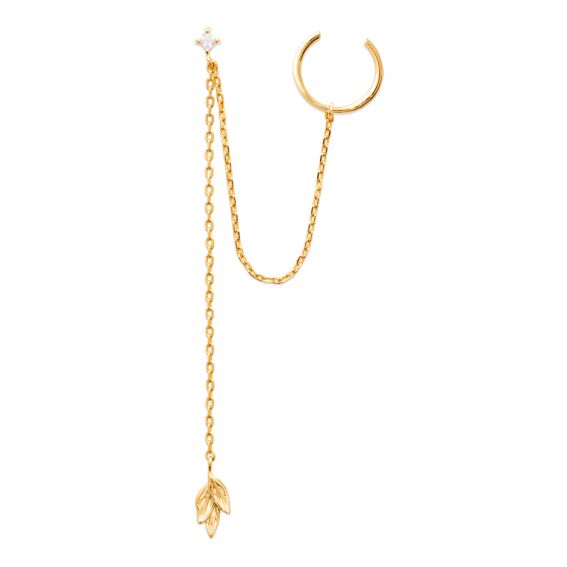 Bijou argent/plaqué or Zircon drill and hanging leaves double chains in 18k gold plated