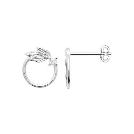 Bijou argent/plaqué or 925 silver hoop earrings, 6 leaves and 1 stone