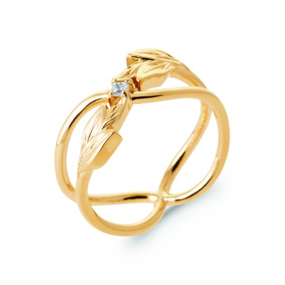 Bijou argent/plaqué or met elkaar verweven ring met 6 blaadjes en een steen in 18k verguld goud