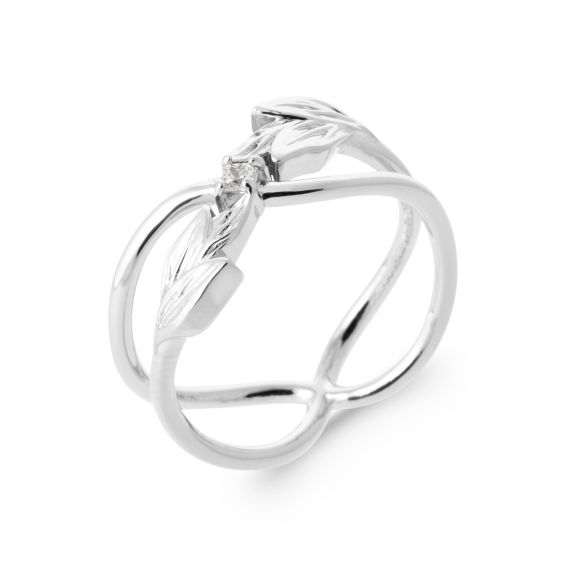 Bijou argent/plaqué or In elkaar verweven ring met 6 blaadjes en een steen in 925 zilver