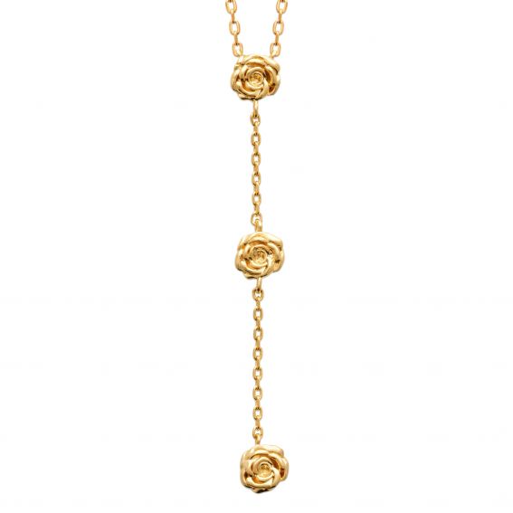 Bijou argent/plaqué or 3 hanging roses necklace 18k gold plated