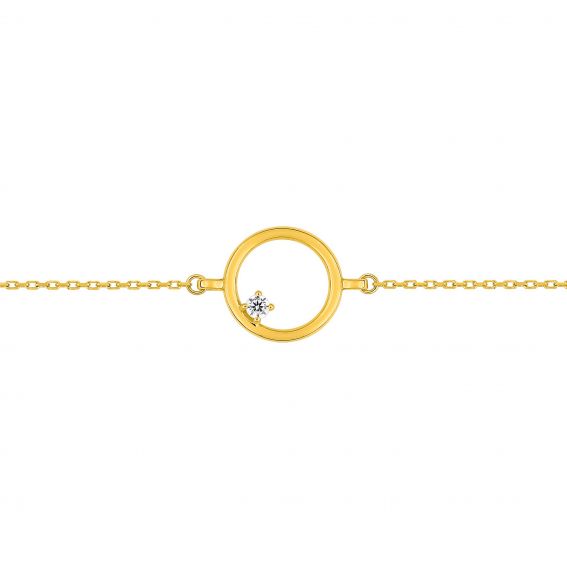 Bijou or et personnalisé Open disc bracelet 1 stone 9 carat yellow gold