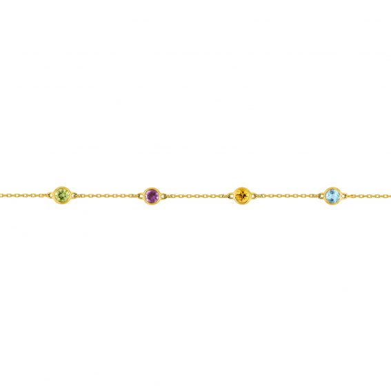 Bijou or et personnalisé Bracelet with 6 colored stones in 9 carat yellow gold