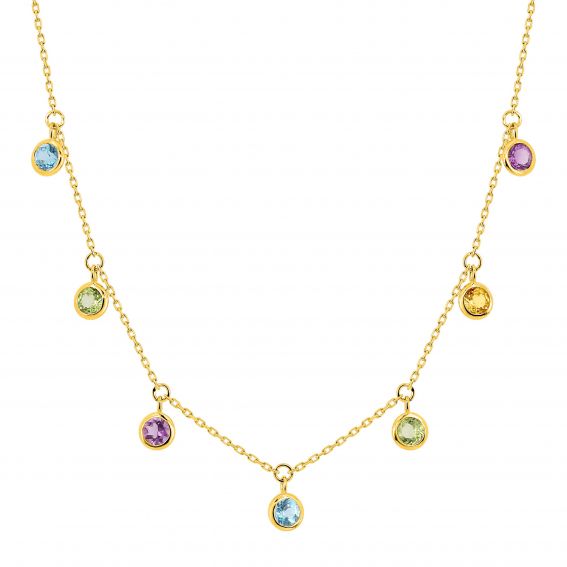 Bijou or et personnalisé Multi-stone necklace dangling in 9 carat yellow gold