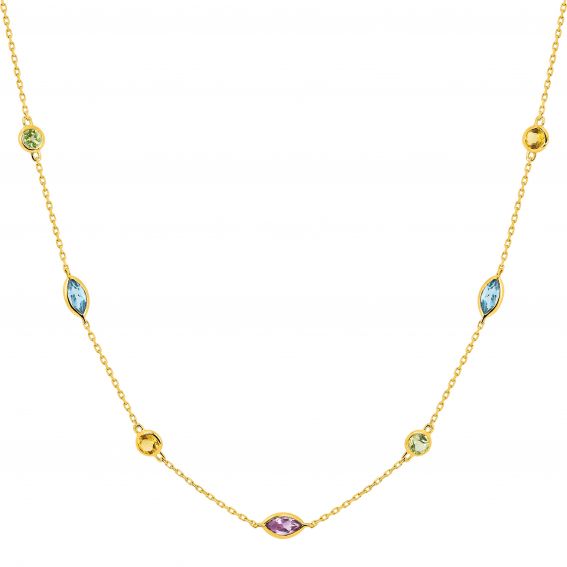 Bijou or et personnalisé 9 carat yellow gold multi-stone necklace
