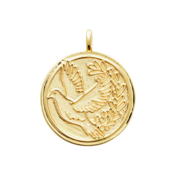 Bijou argent/plaqué or 18k gold plated dove medal