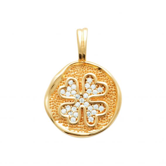 Bijou argent/plaqué or Médaille avec trèfle plaqué or 18k