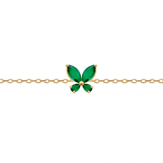 Bijou argent/plaqué or 18k gold plated emerald butterfly bracelet