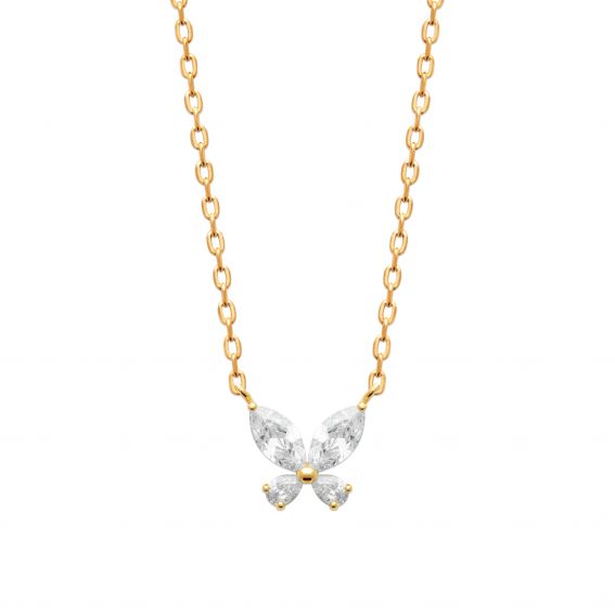 Bijou argent/plaqué or 18k gold plated zirconium butterfly necklace